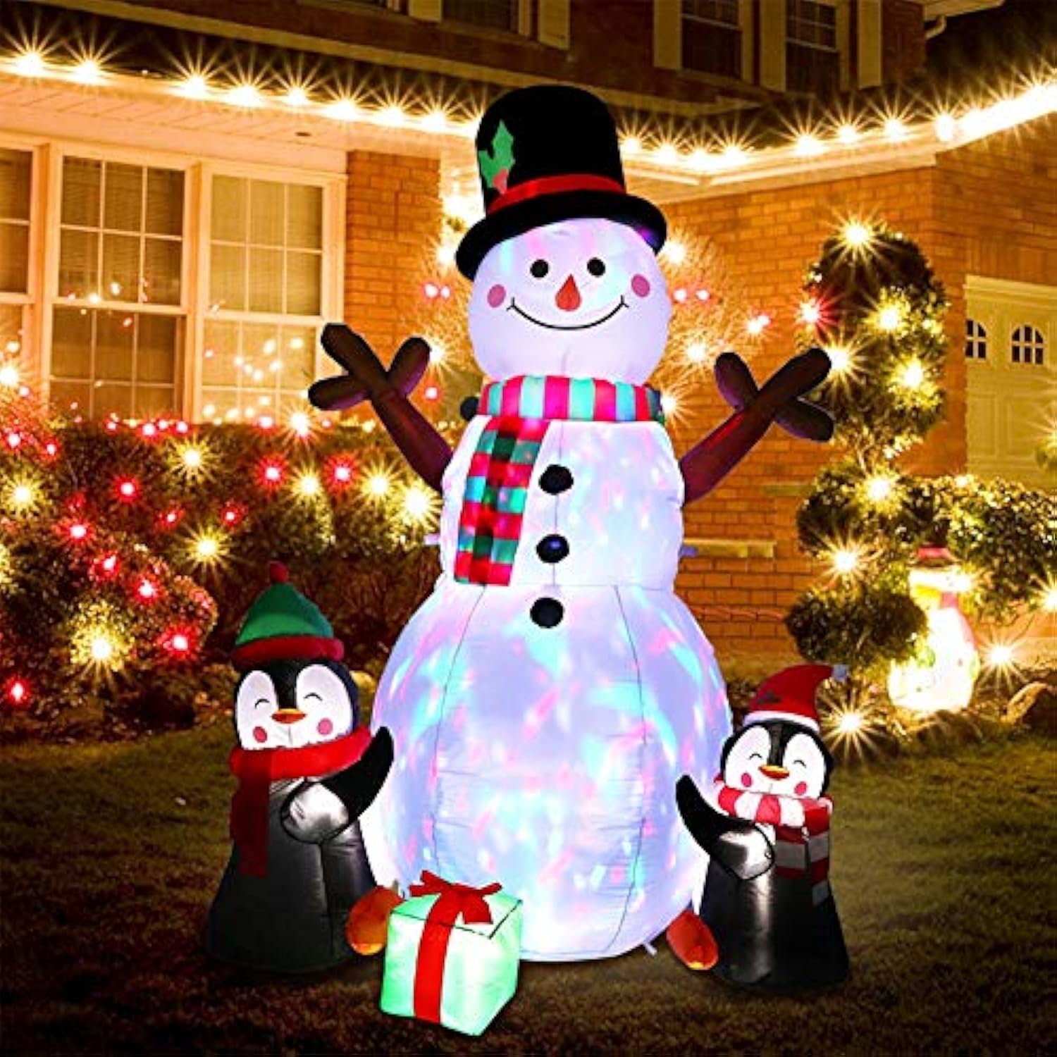 6Ft Christmas Inflatables Outdoor Decorations, Upgrade Cute Inflatable Snowman Penguins Blow Up Yard Decorations With Ro