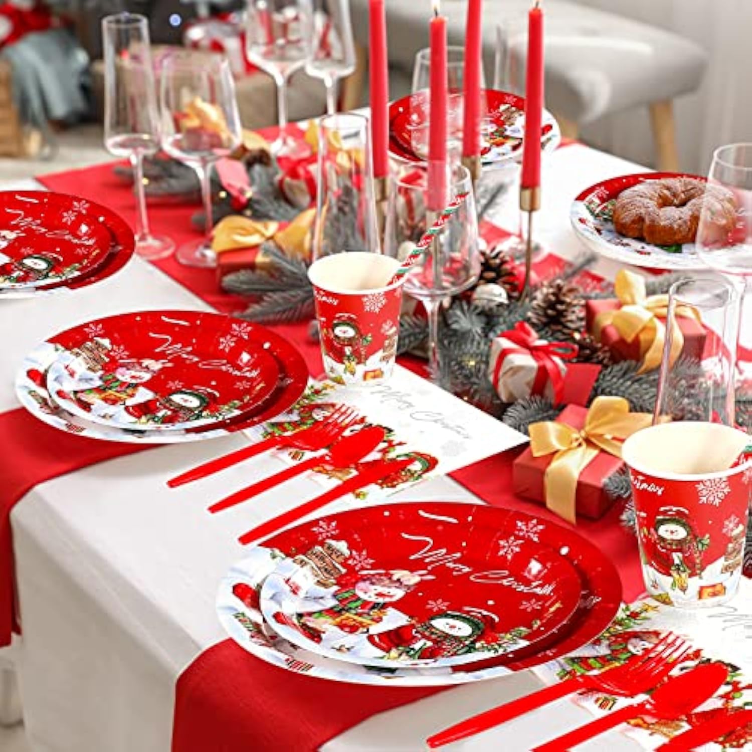 Christmas Snowman Party Supplies, Christmas Snowman Plates And Napkins Set, Disposable Paper Plates Napkins Cups Knives Spoons Forks For Merry Christmas Winter Holiday Party Decorations, Serve 25