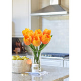 Fake Flowers Artificial Tulip Flower Orange In Clear Vase, Real Touch Foam Tulip Arrangement Suitable For Home Office Decoration, Dining Table Centerpiece