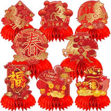 Chinese New Year Decorations 2026, 8 Pcs Happy Chinese New Year Honeycomb Centerpieces The Year of The Horse Table Centerpieces Spring Festival Red Table Topper Decor for Lunar New Year Decorations