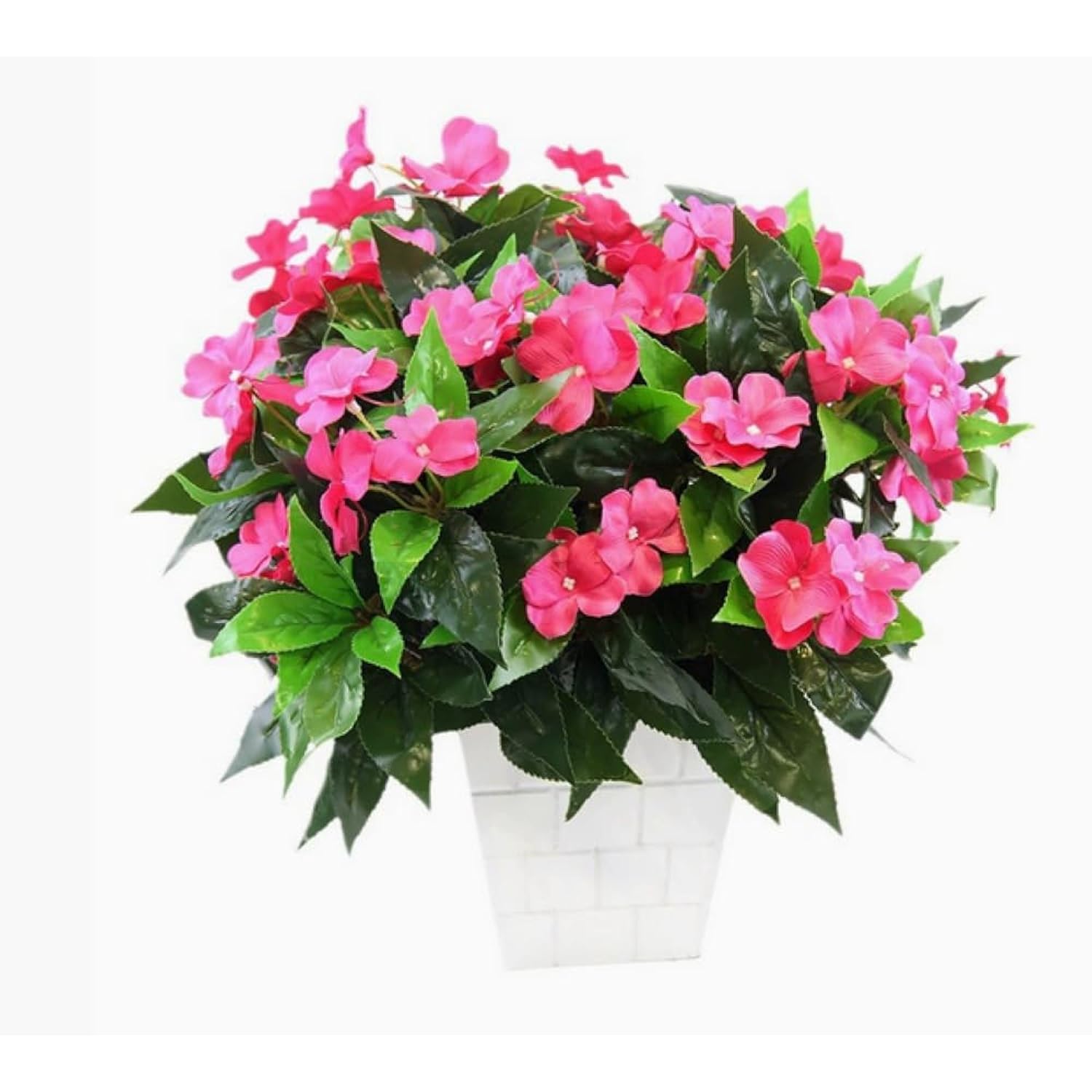 2 Pcs Red Artificial Flowers Fake Impatiens Flowers For Outdoor Indoor Red Impatien For Outside Pot Patio Garden Hanging Basket Porch Decoration