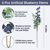 6 Pcs Artificial Blueberry Stems Blueberry Decor Christmas Berries Faux Blueberries Fake Fruit For Home Kitchen Party Decoration Vases And Diy Floral Arrangements(Blue)