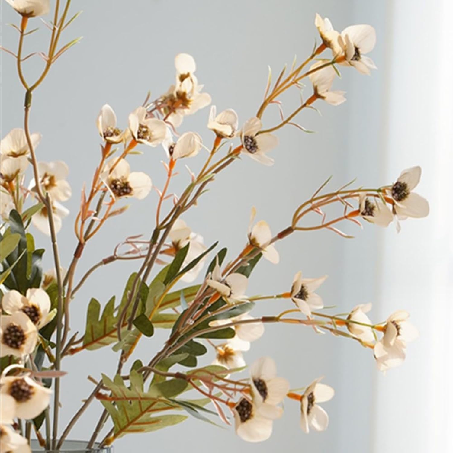 22.8 '' Long 6 Pcs Faux Plum Blossom Artificial Plum Flowers Fake Plum Branches Long Stem Silk Autumn White Plum Silk Simulation Flower Floral Arrangement For Home Wedding Table Decoration Party