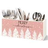 Merry Christmas Kitchen Utensil Holder, Pink Christmas Xmas Tree Snowflake Wooden Utensil Holder Organizer For Kitchen Countertop Counter Shelf Table Decor