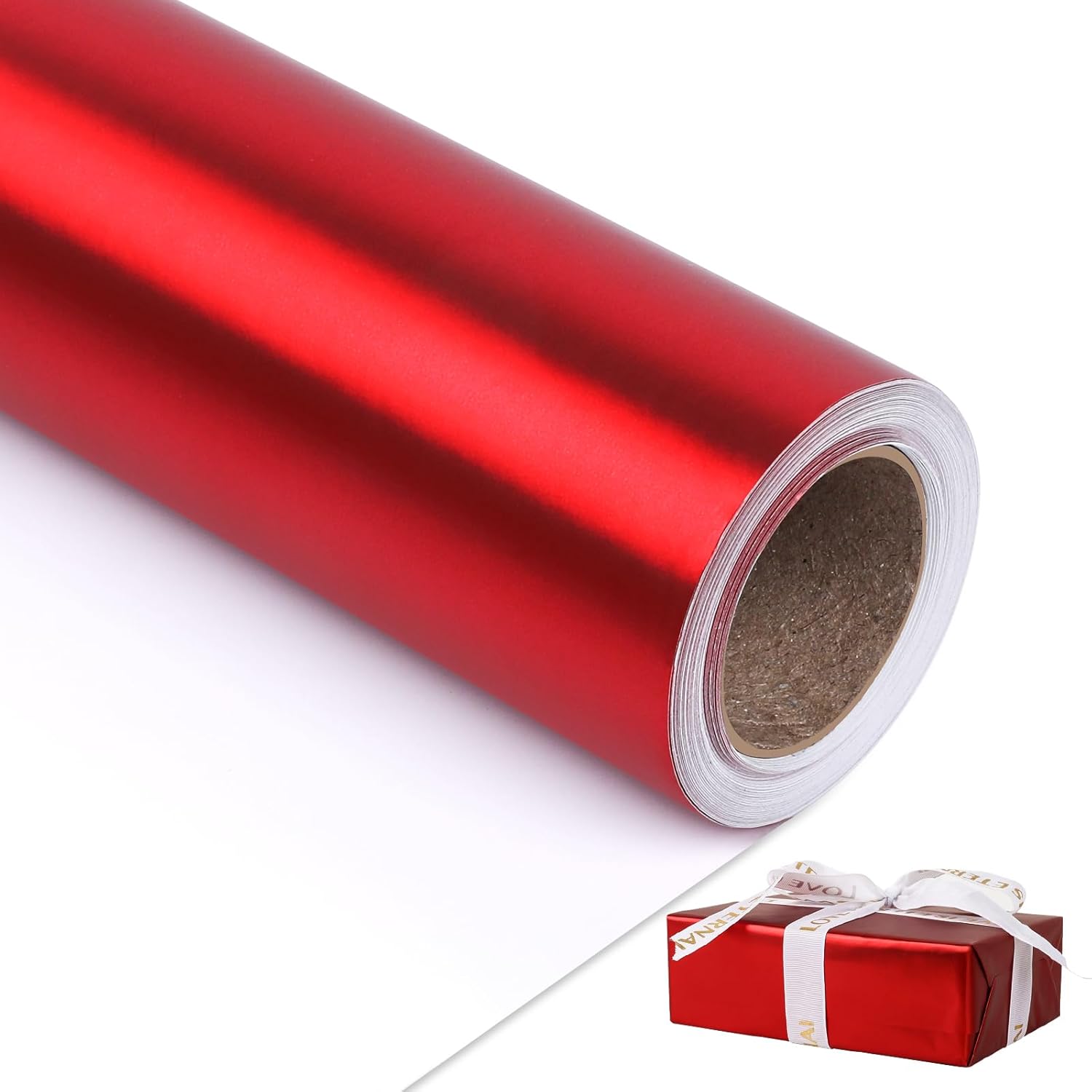 Matte Metal Red Wrapping Paper, Solid Color Paper,Gift Wrapping Paper,Perfect For Wedding,Valentine'S Day,Birthday, Christmas,Baby Shower,Diy Bouquet (17 Inches X 32.8 Feet)