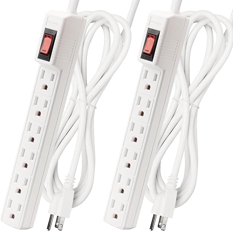 2 Pack Surge Protector Power Strip 6 Outlets 6 Ft Cord 15A 1875W Wall Mount