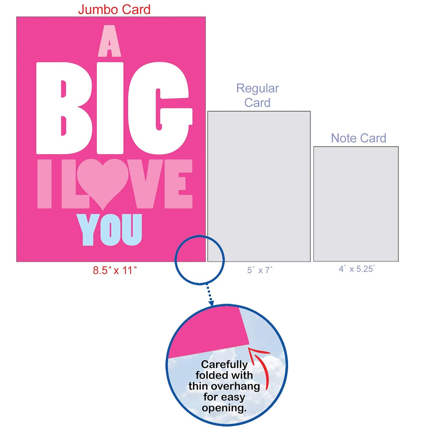 Jumbo Blank Friendship Paper Card 8.5 X 11 Inch With Envelope (1 Pack) Jumbo Encouragement, Good Luck A Big I Love You J2732Frb