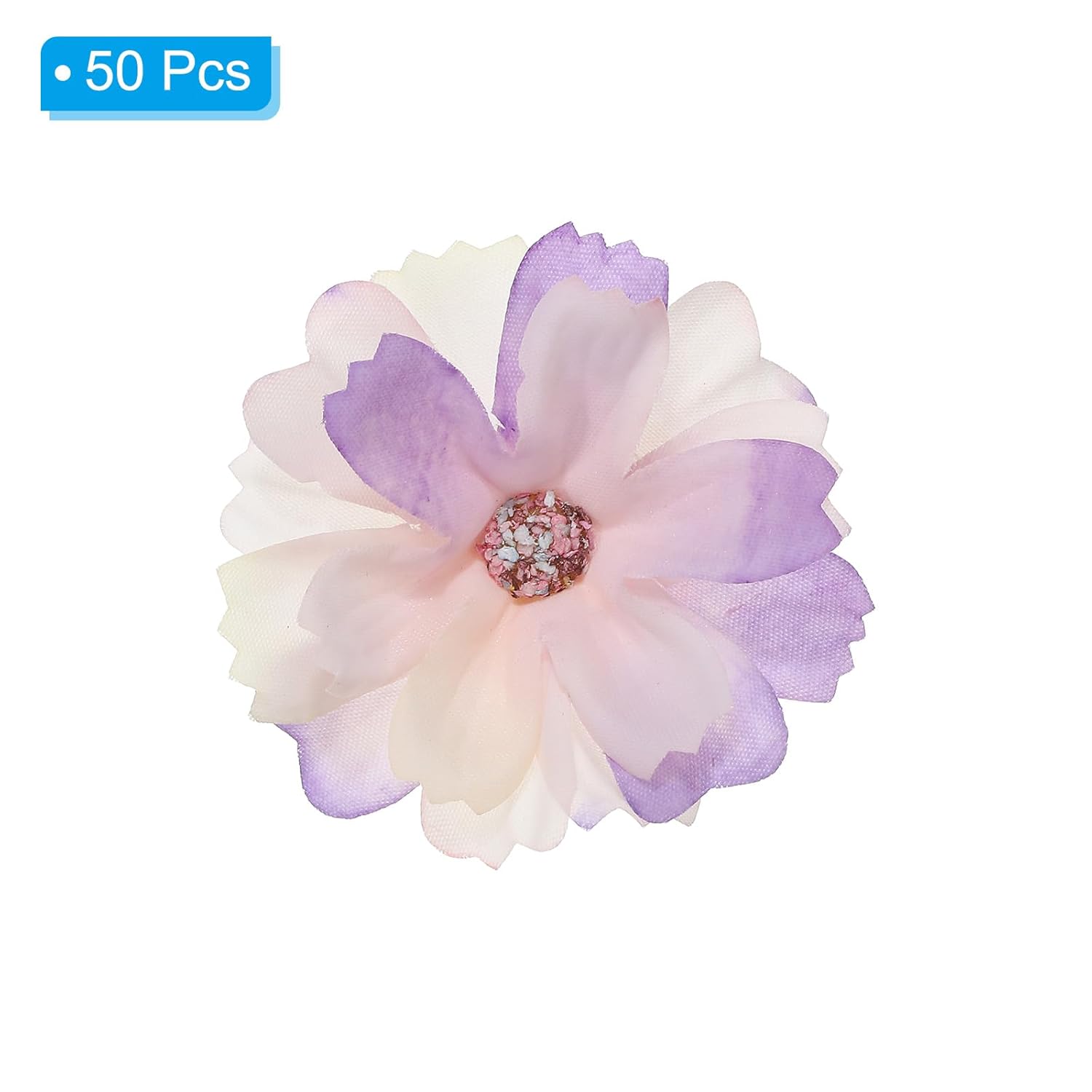 1.77" Artificial Multi-Layered Flower Heads, 50 Pack Silk Multi-Layered Fake Flowers Heads For Wedding Floral Bouquet Decoration Diy Craft Making, Purple White