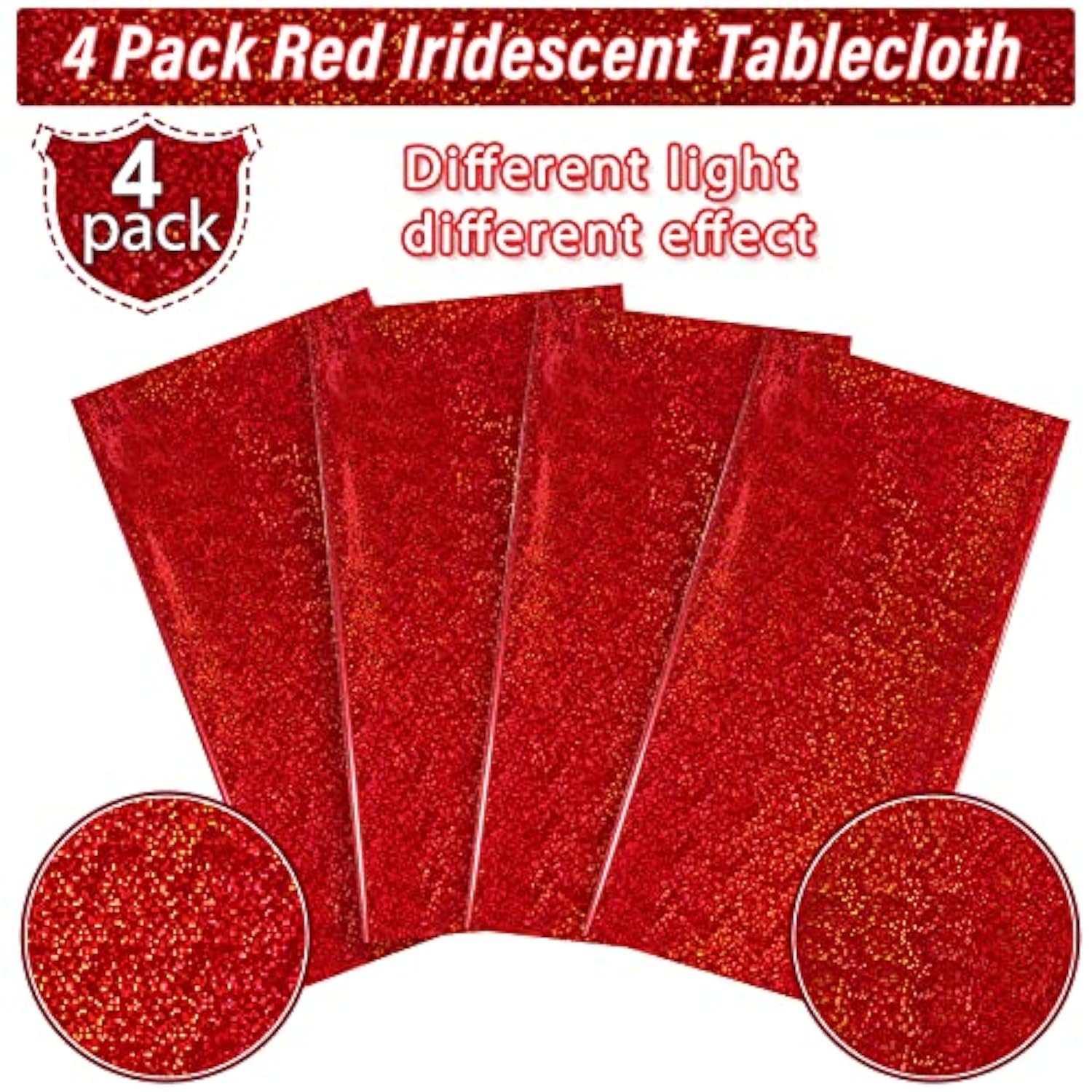 4 Pack Iridescence Red Plastic Tablecloths Shiny Disposable Laser Rectangle Table Covers Holographic Foil Tablecloth Iridescent Party Decoration Birthday Bridal Wedding Christmas 54" X 108"(Red)