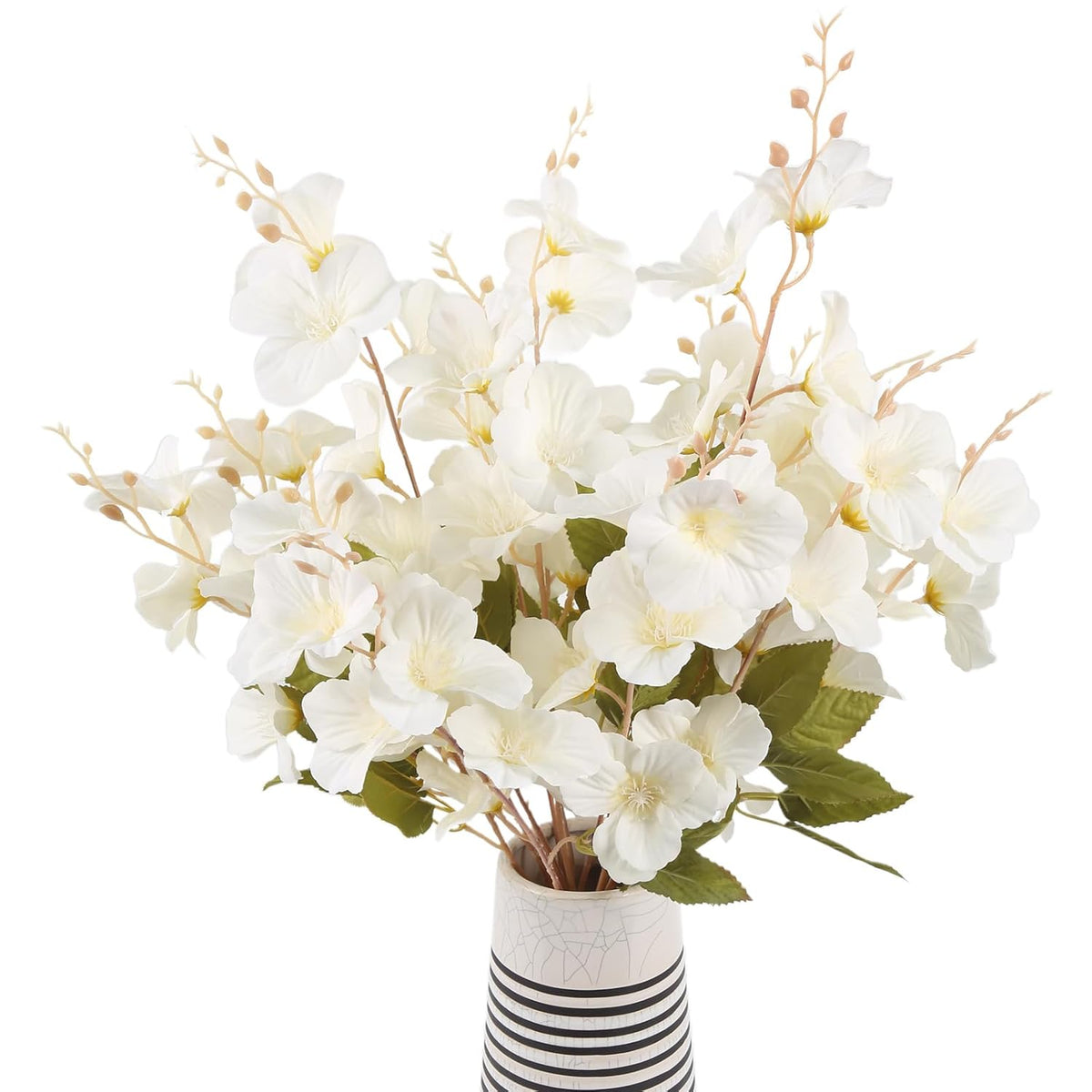 3Pcs Artificial Magnolia Flowers 25.5Inch White Fake Magnolia Flower Bunches Long Stem Silk Orchids Flower Arrangement For Wedding Home Office Kitchen Decor(White)
