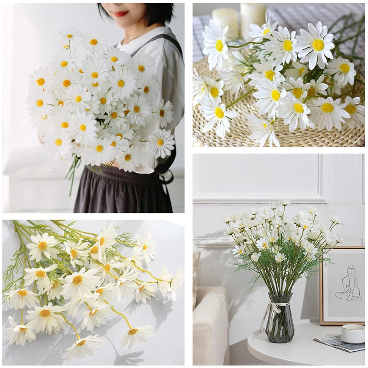 Artificial Flowers10 Bundles Artificial Daisy Flowers 20.5" High Small Daisy Artificial Flower Outdoor Silk Flowers Fake Wildflowers Faux Greenery Shrubs Plants Home Decoration