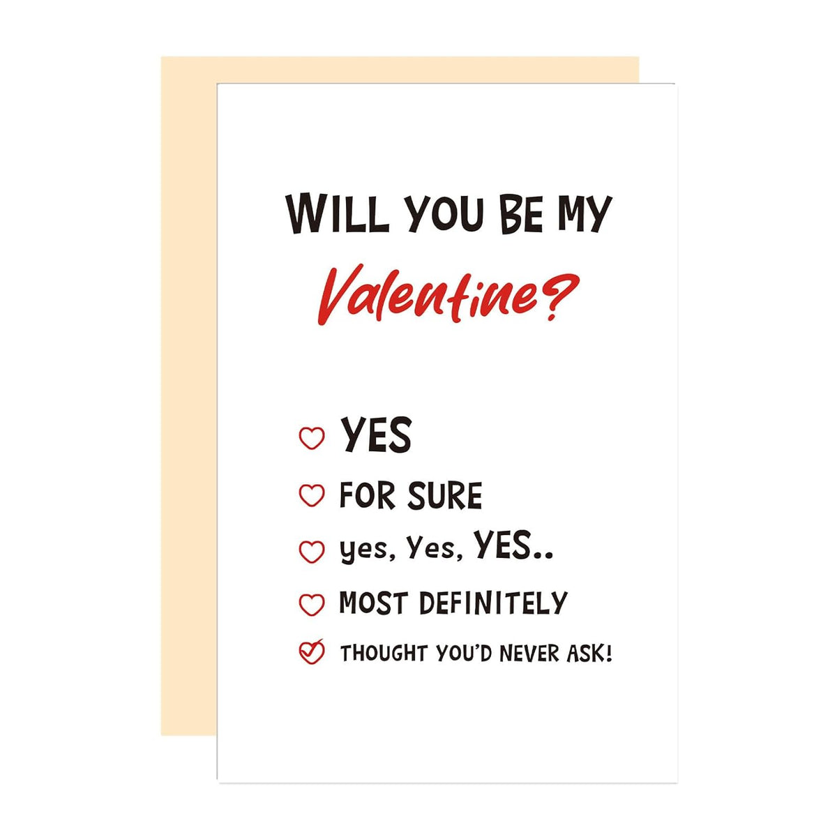 Will You Be My Valentine Cute Valentines Day Greeting Card, Kids Exchange Card, Check Yes, Confession Card, Thought You'D Never Ask!