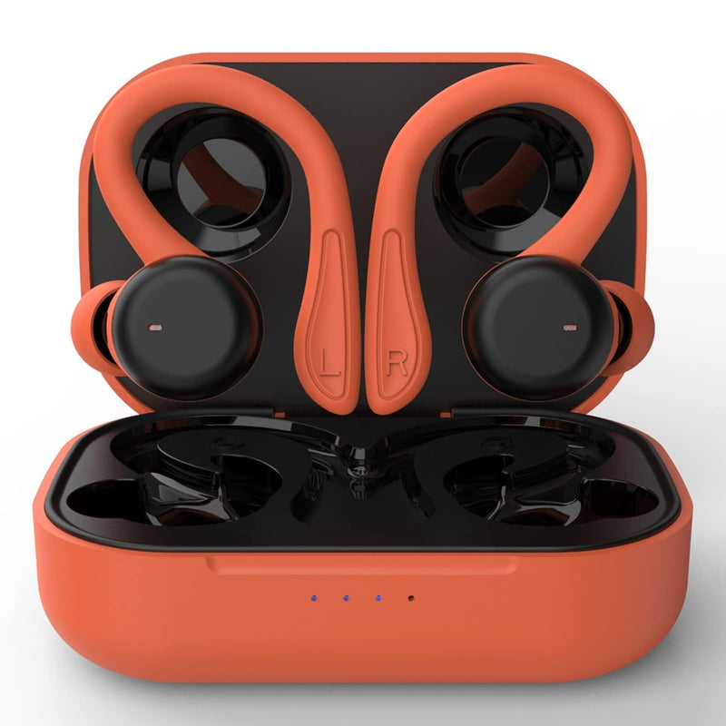 Orange Over The Ear Wireless Earbuds With Earhooks Bluetooth Earbuds With Ear