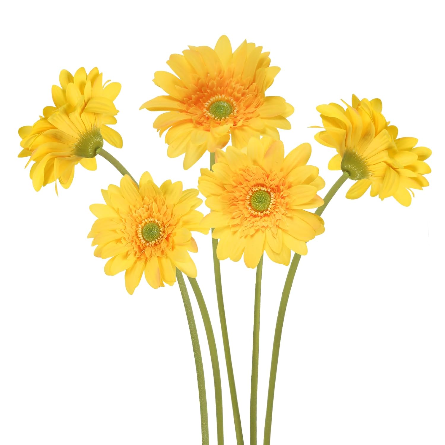 Yellow Gerbera Daisy Artificial Flowers – Real Touch Latex Silk Daisy Flowers 5Pcs, 26.7" Long Stem Artificial Flowers For Summer Centerpieces, Home Decor Indoor, Or Fake Wildflower Displays