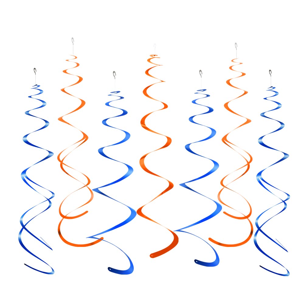 Orange and Royal Blue Foil Swirl Hanging Decoration, Pack of 20