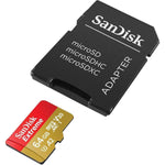 64GB Extreme microSDXC, 160MB/s, U3, V30, 4K, A2, C10, with Adapter