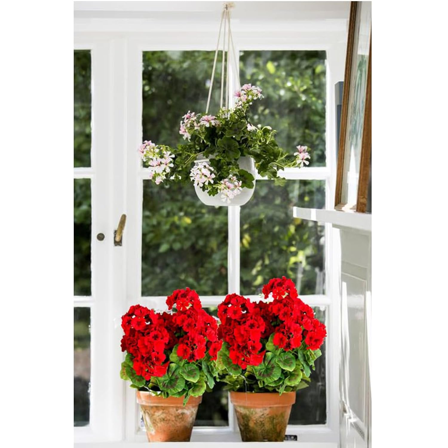 8 Bunches Artificial Geranium Silk Flower Bush Red 19 Inches Faux Geranium Flowers Plant For Outdoor Planter Home Patio Garden Decoration