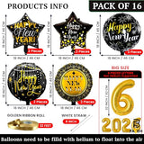 16 Pieces, Gold 2026 Balloons Set - Big, 32 Inch | Shimmery Black and Gold New Year Backdrop | Happy New Year Balloons, New Years Balloon, Black Gold New Years Eve Party Supplies 2026, NYE Decorations