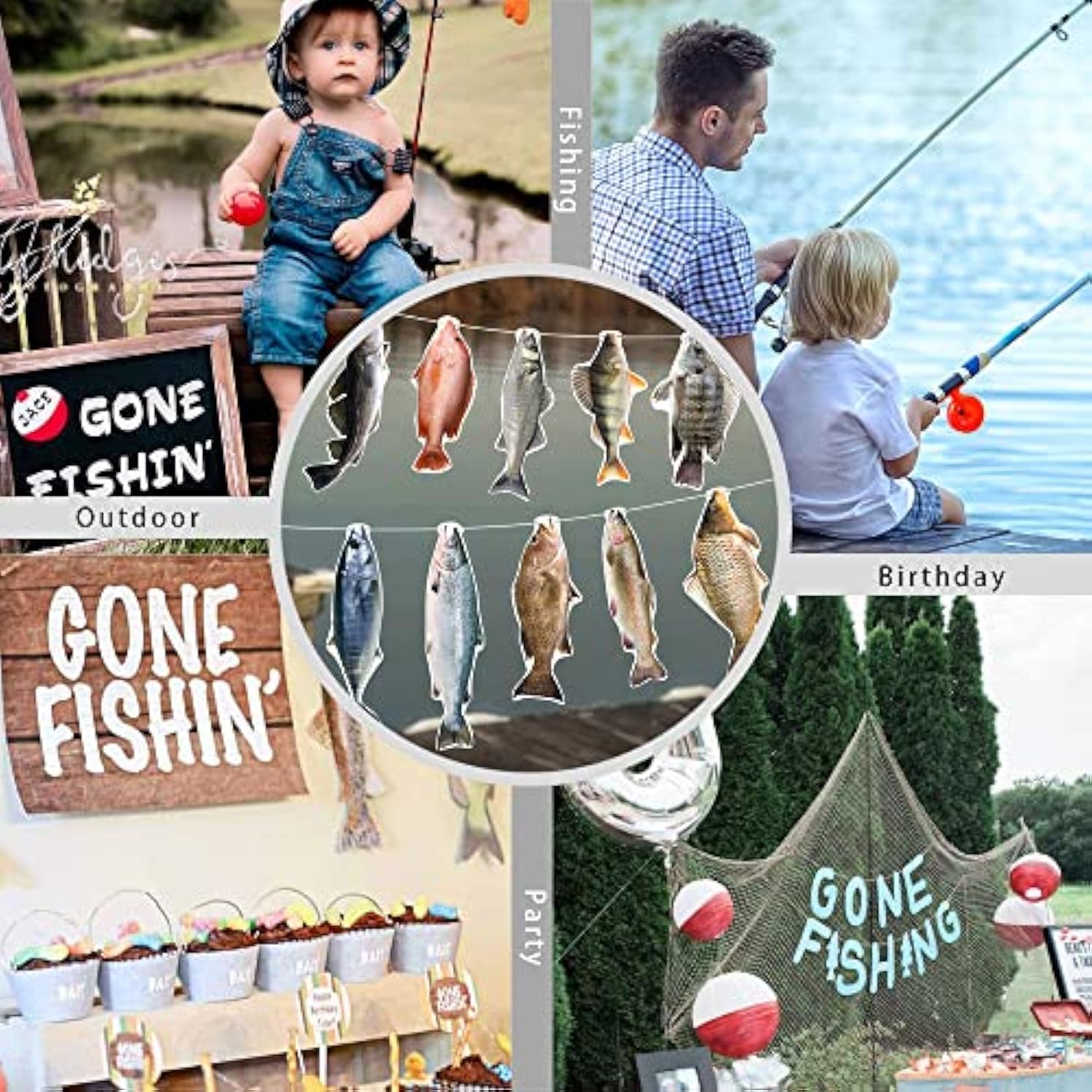 Gone Fishing String Hanging Banner For Birthday Welcome Home Vacation Family Reunion Bass Fishing Competition Freshwater Pond Outdoor Salt Water Tournament Retirement Barbecue Party Decoration (1