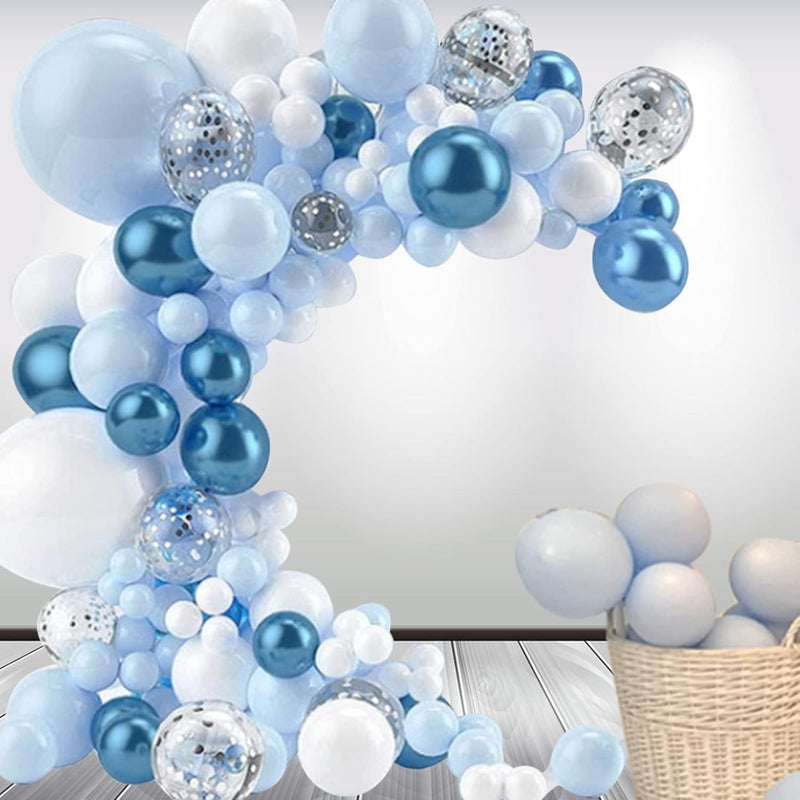 Blue Balloon Garland Arch Kit, 109 Pcs Macaron Blue Confetti & Metalli