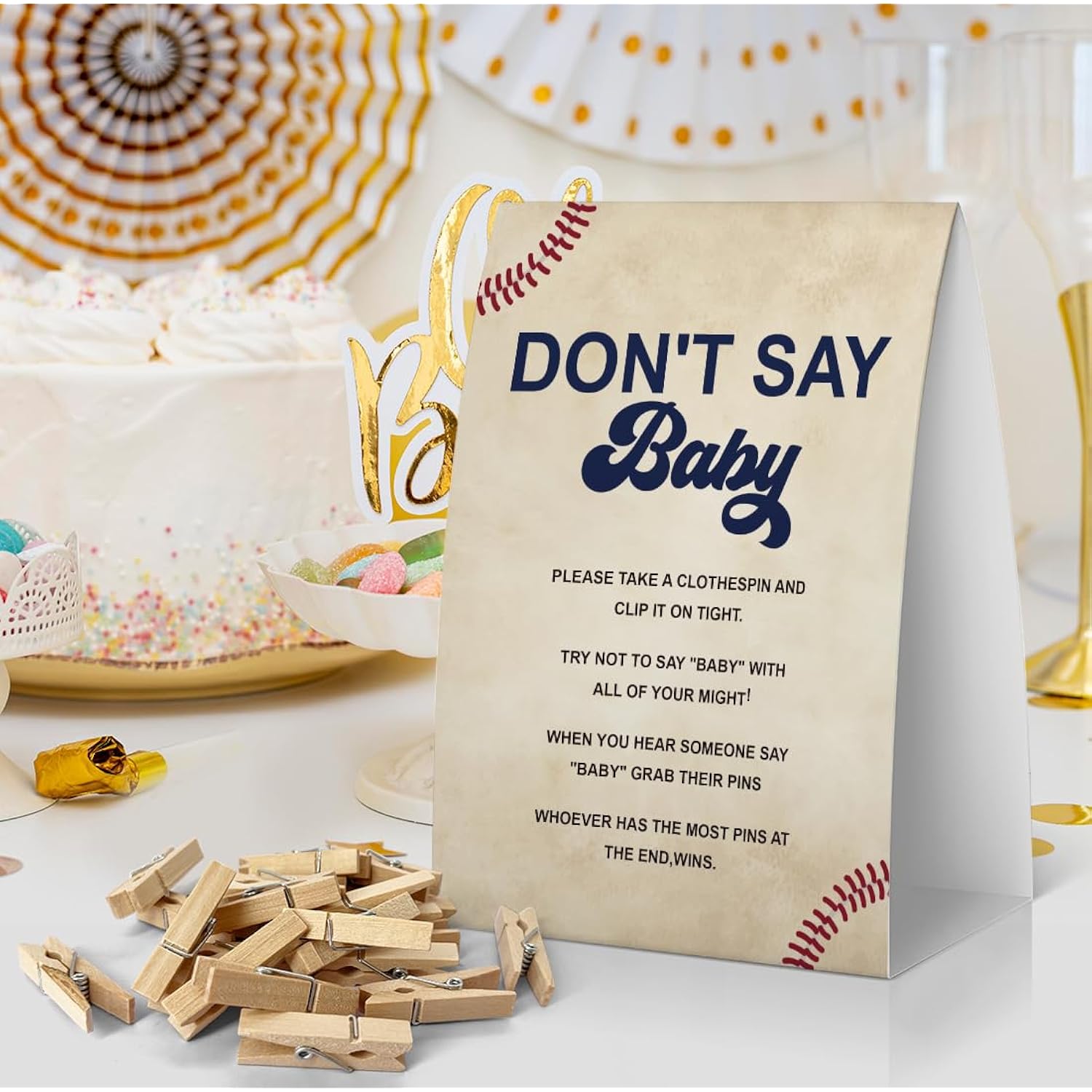 Don'T Say Baby Baby Shower Game, Sports Baby Shower Decoration, Baseball Don'T Say Baby Sign, Boy Baby Shower Games, Clothespins For Baby Shower-Dsba21