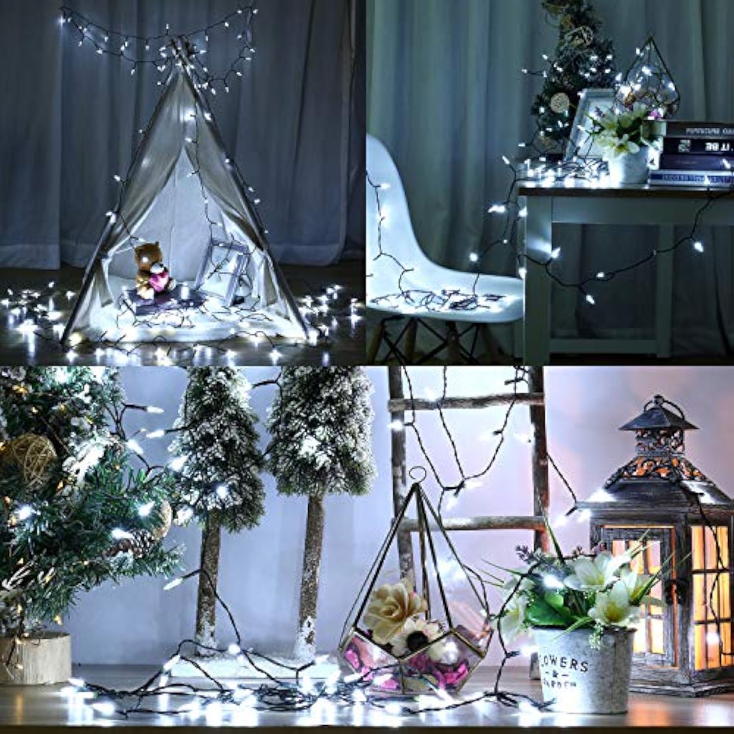 White Christmas Lights, 2 Pack 17.94Ft 50 Led Battery Christmas String Lights With Timer, 8 Modes Christmas Tree Lights