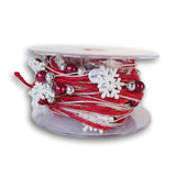 Red Snowflake Beaded Jute Christmas Ribbon - 15 Feet
