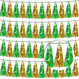 4P Sage-Green Gold Tassel Banner Garland Metallic Foil Fringe Banner Tinsel Tassels Streamer Banner Backdrop For Parade Floats, Graduation Decorations, Woodland Party Decoration