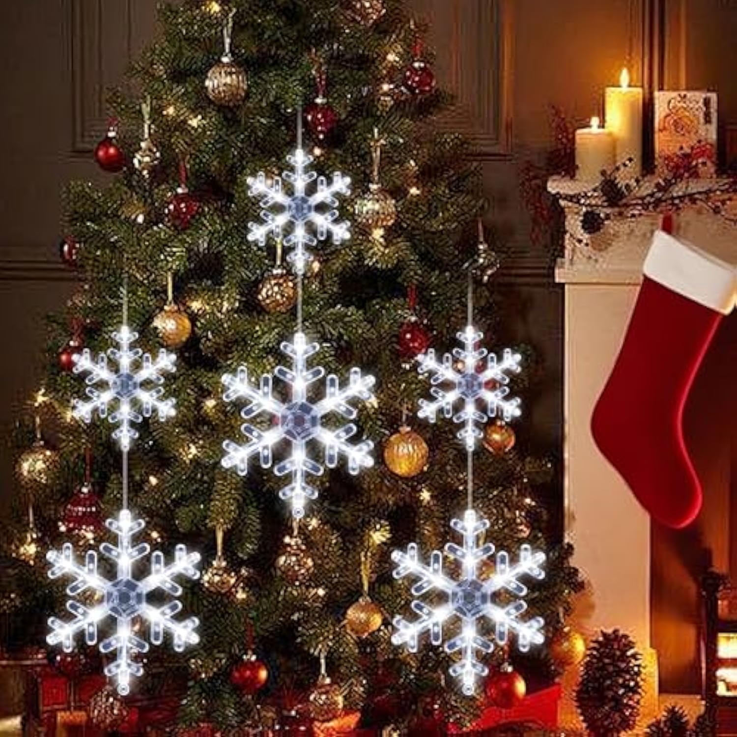 [Timer] Christmas Window Decorations, 3 Pack Snowflake Christmas Window Lights With Suction Cup, Hanging Led Battery Ope