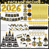 New Year 2026 Party Kit Balloons Hats Glasses Banner Photo Props Decorations