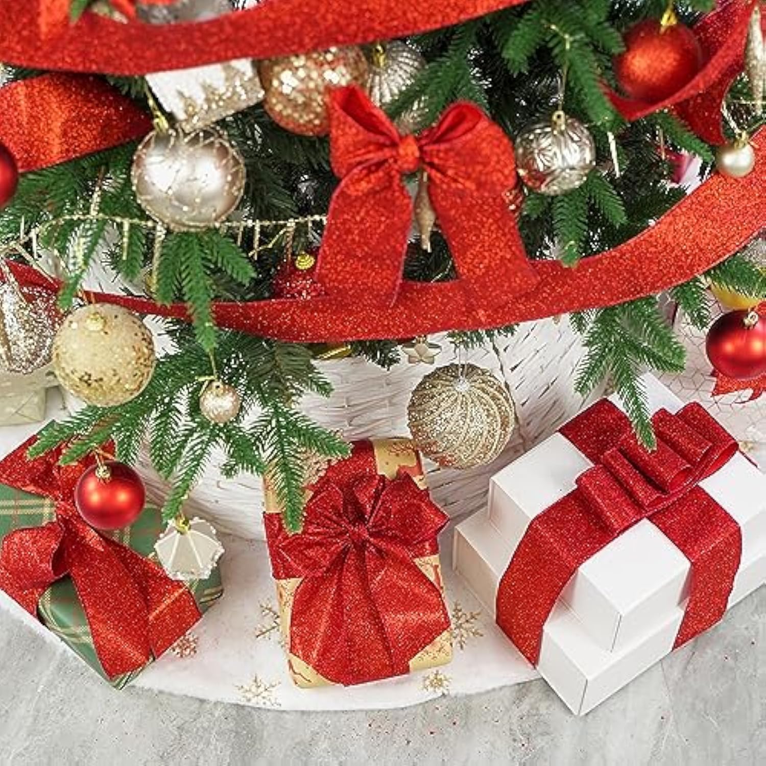 Red Christmas Ribbon Wired 2-1/2" Sparkle Metallic Glitter Wire Ribbon For Tree, Bows Making, Wreath Supplies, Gift Wrapping, Garland, Home Decor, Crafts -10 Yards