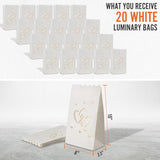 20 Pcs White Heart Luminary Bags Outdoor, Reusable Flame Resistant Paper Special Lantern Bag With Cotton Material For Wedding Valentine Engagement Marriage Proposal Decorations