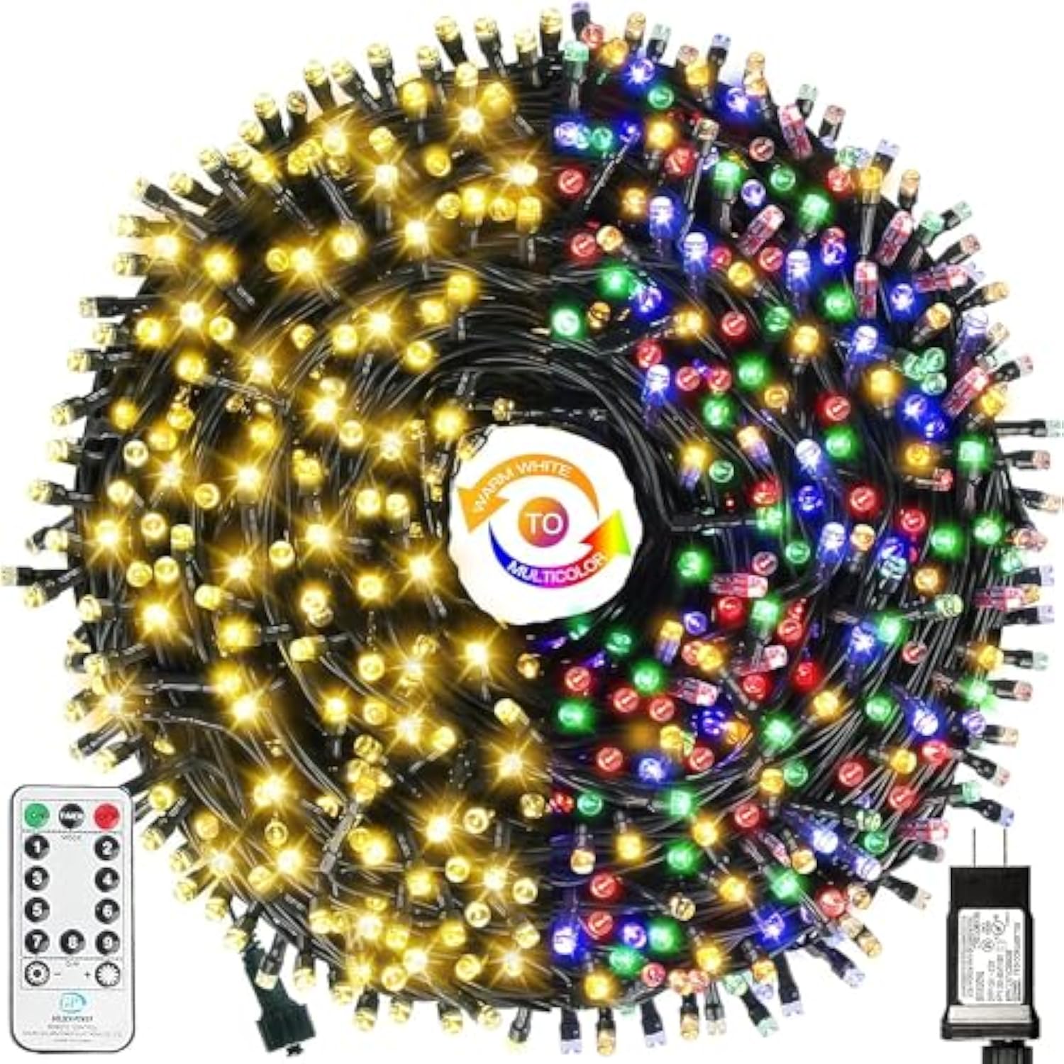 Color Changing Christmas String Lights Outdoor Indoor, 108Ft 300 Led Warm White Multi Color Fairy Light, End To End Connectable, Waterproof Christmas Tree Lights With Timer Remote