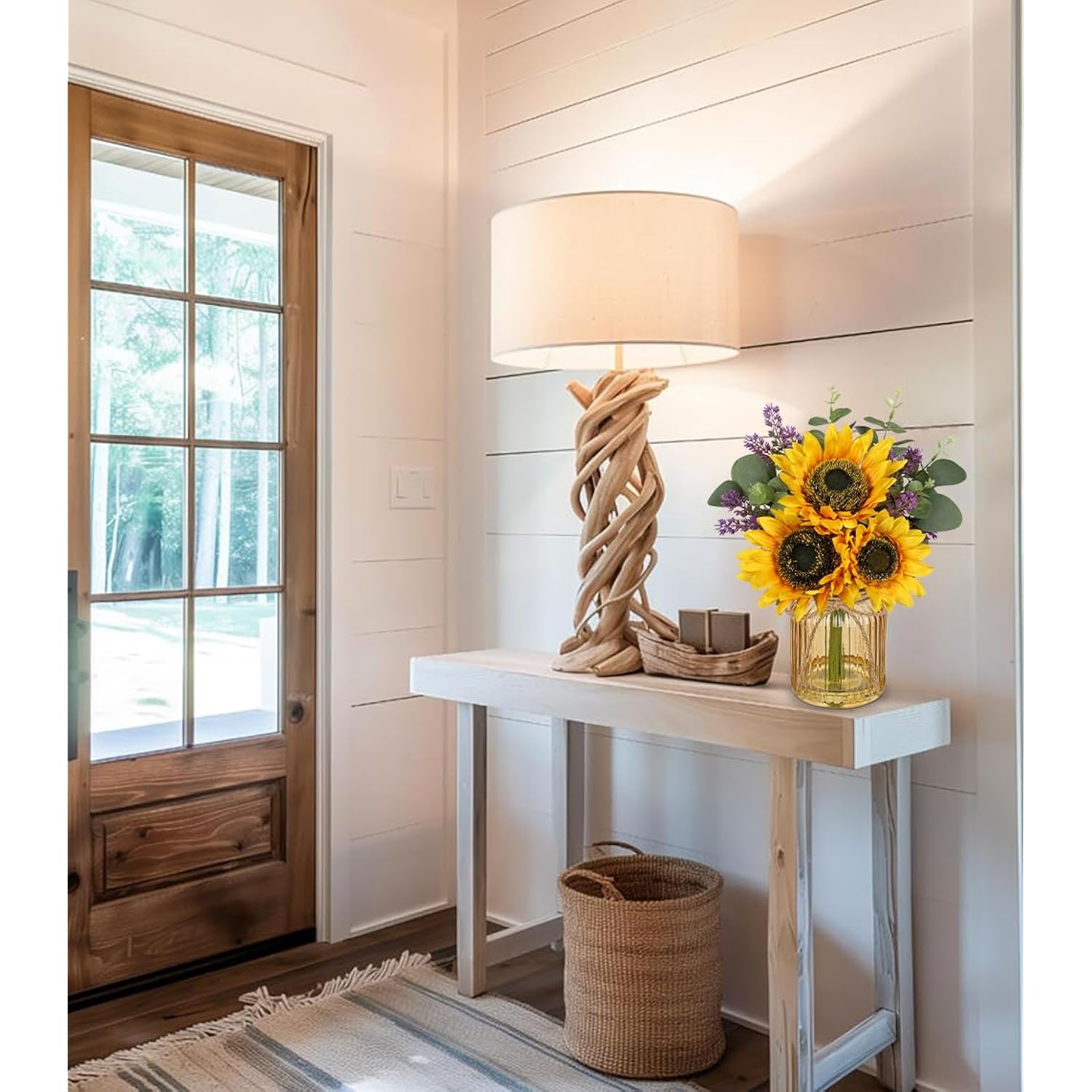 Fake Flowers In Vase, Sunflowers Artificial Flowers With Vase Sunflowers Centerpieces For Table Silk Flower Arrangement For Farmhouse Home Kitchen Bathroom Wedding Party Dining Room Decor