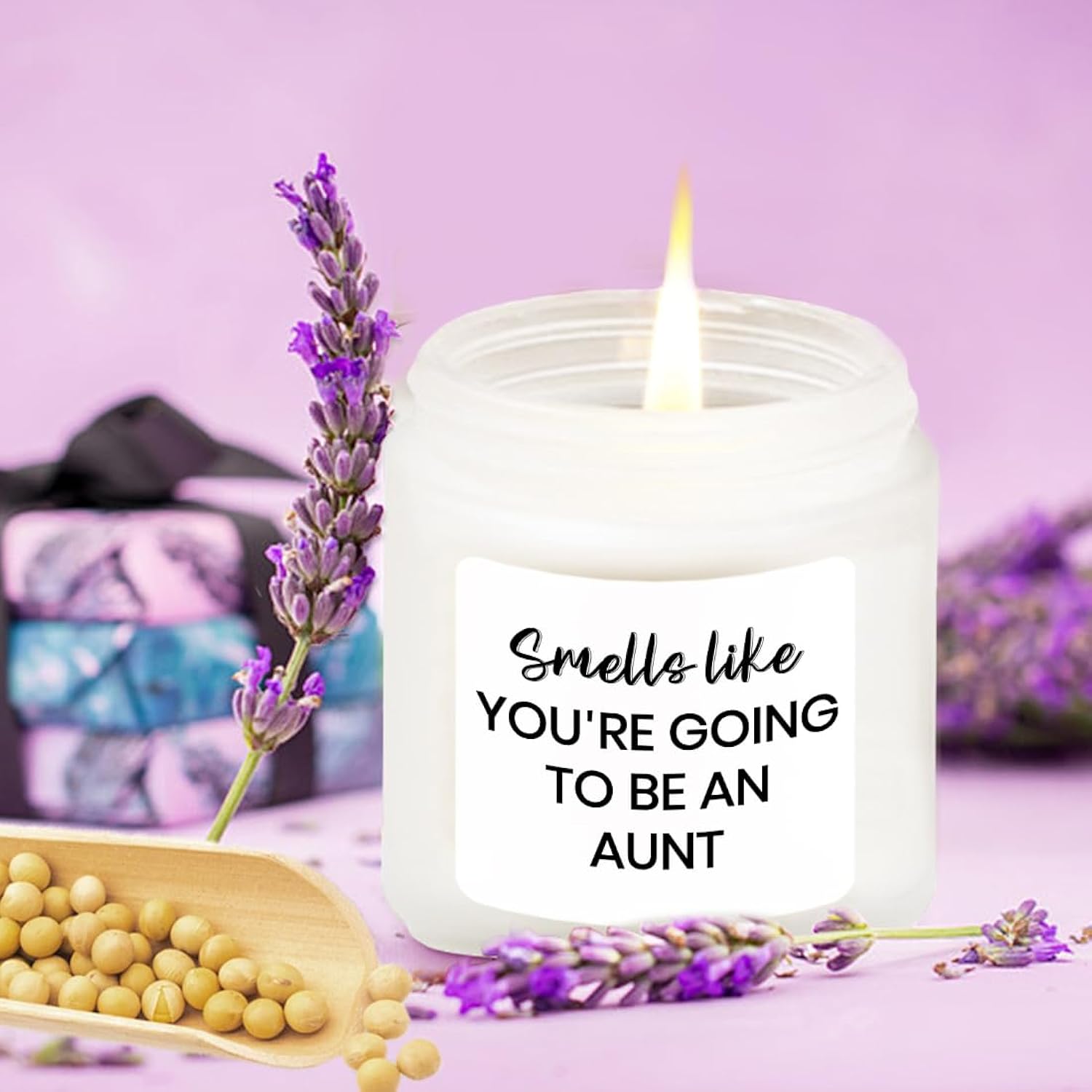 New Auntie Gifts First Time Scented Candle - Pregnancy Announcement For Aunt - Promoted To Auntie - Promoted From Bestie To Auntie - Baby Reveal Gifts For Sister Friend Soy Candle 4Oz