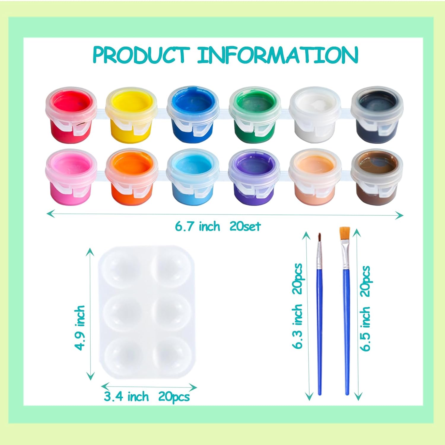 300Pcs Mini Acrylic Paint Set, 20 Pack 3Ml 12 Colors Paint Bulk With 40Pcs Brushes And 20Pcs Palettes, Acrylic Paint Strips For Kids, Perfect For Birthday Party Home Classroom Favors