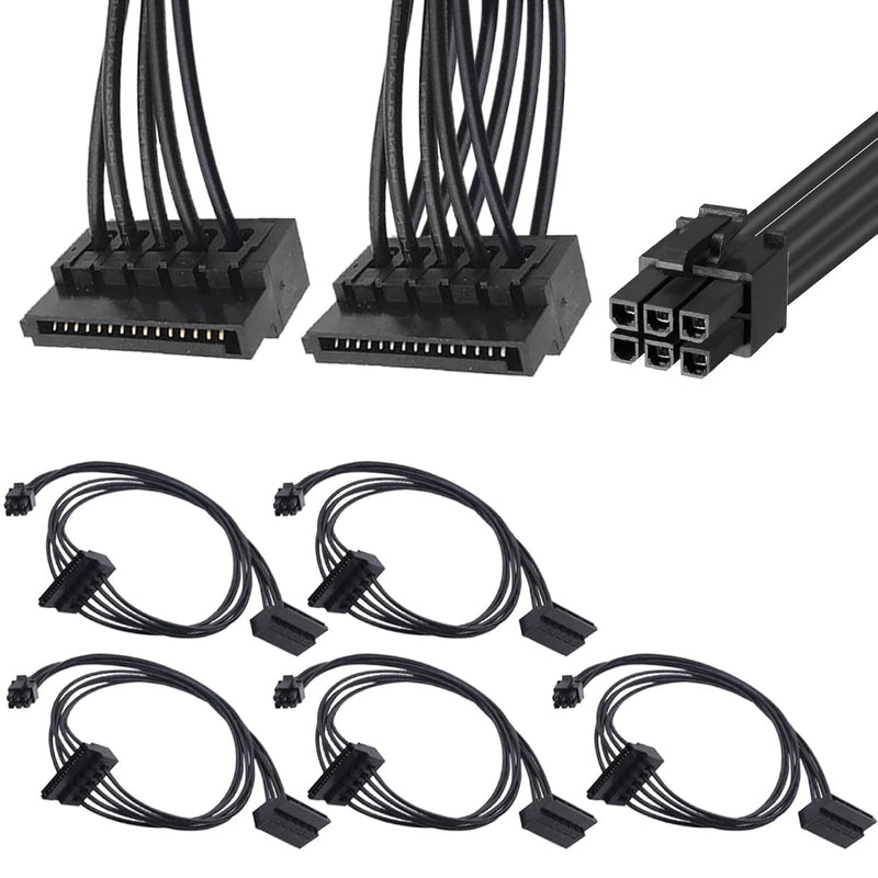 5 Pack Mini 6 Pin To 2 Sata, Motherboard Atx 6 Pin To 15 Pin Dual Sata Hard Dr