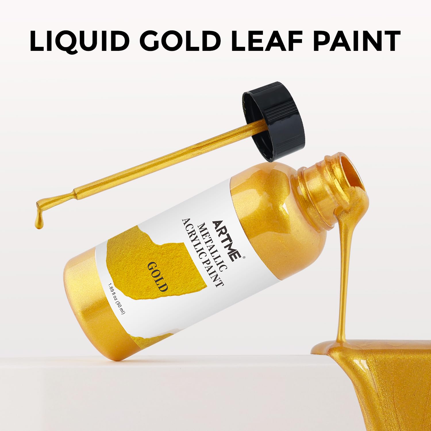 Liquid Gold Leaf Paint, 1.69 Oz/50 Ml Acrylic Metallic Gold Paint For Art Painting, Handcrafts, Non-Toxic, Non-Fading Touch Up Paints Ideal For Canvas, Wood, Fabric, Ceramic, Metal, Furniture