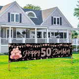 Rose Gold Happy 50th Birthday Banner & Glitter Backdrop for Women