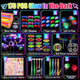 170pcs Glow in the Dark Party Supplies LED Sticks Glasses Rings Necklaces