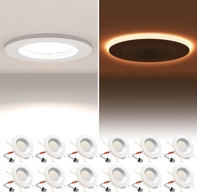 12 Pack 5/6 Inch LED Can Lights with Night Light 5CCT Dimmable 1200LM Recessed Downlights