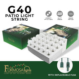 G40 26Ft Indoor/Outdoor Clear Incandescent Christmas String/Patio Light With 25 Bulbs And E12 Base | 120V, 5W