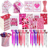 141 Pcs Valentines Notebook Pen Cards Set 35 Valentine Small Pocket Notepads 35 Heart Shaped Ballpoint Pen 35 Valentine Cards 35 Organza Bags For Party Supplies