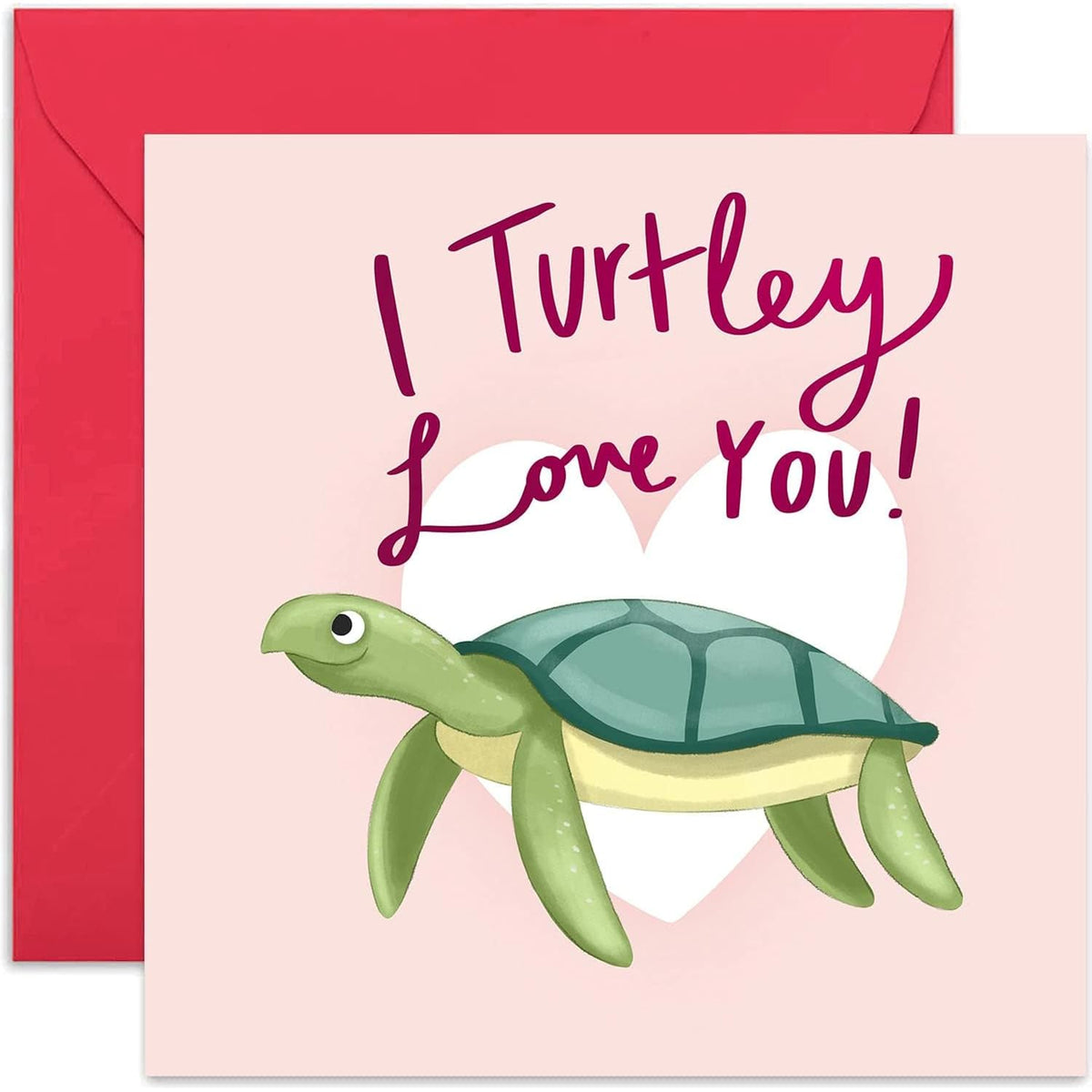Old English Co. Turtley Love You Anniversary Card - Cute Fun Animal Pun Valentine Greeting Card For Him Or Her | For Boyfriend, Girlfriend, Wife, Husband, Partner | Blank Inside & Envelope Included