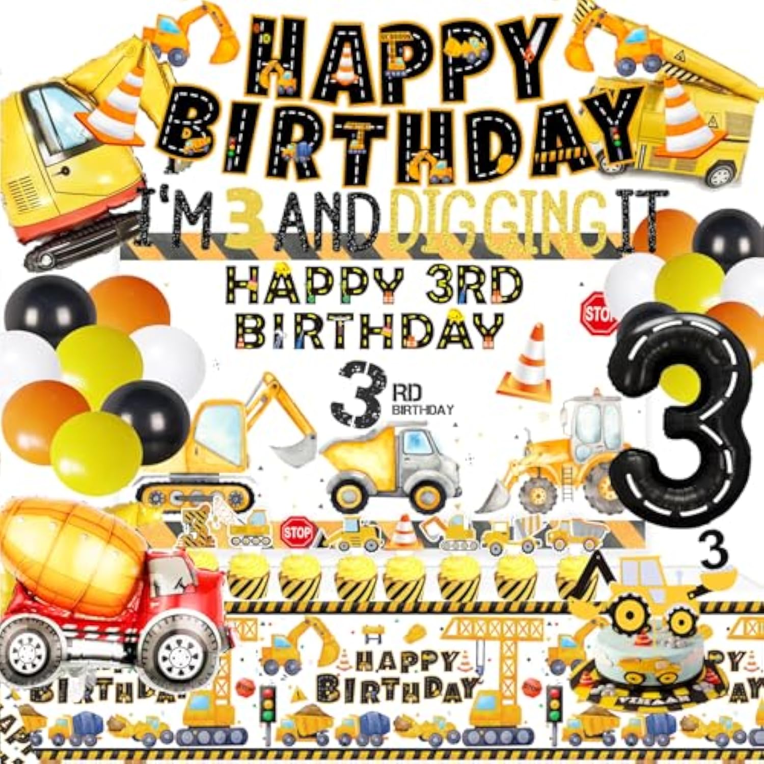 90 Pcs Dump Truck Party Decorations For Boys - Construction 3Rd Birthday Party Supplies