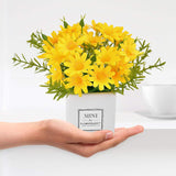 Artificial Flowers, Yellow Daisy Flower With Vase Silky Artificial Daisies Bouquet Fake Plant Bonsai For Home Office Wedding Decoration, Table Centerpieces Arrangement, Windowsill Decor
