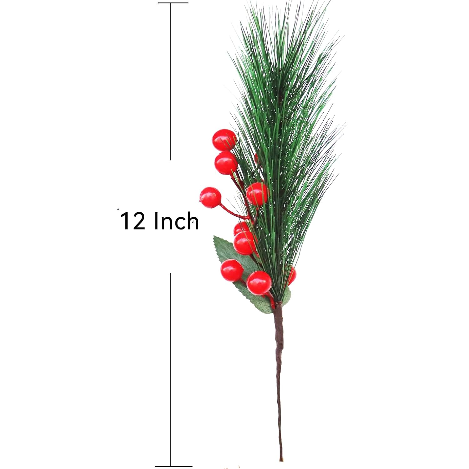 10 Pcs Christmas Berry Pine Picks, 12 Inch Artificial Red Berries Pine Branches Holly Pine Stems For Xmas Diy Craft Floral Holiday Decor