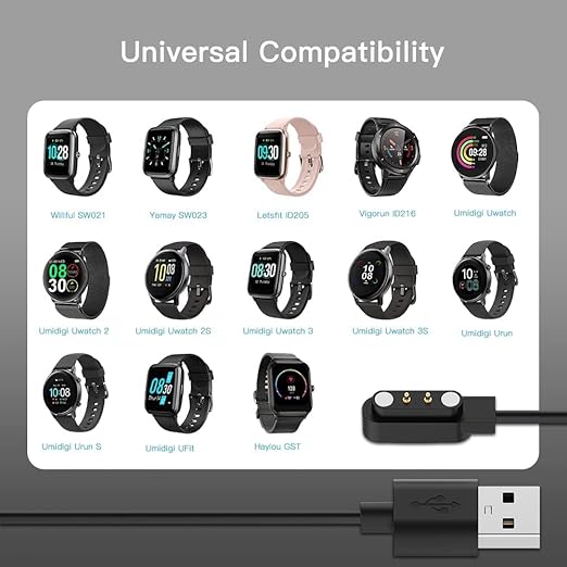 2 Pack 3.3FT Magnetic Smart Watch Charger USB Charging Cable for Letsfit Willful YAMAY ID205L ID205U