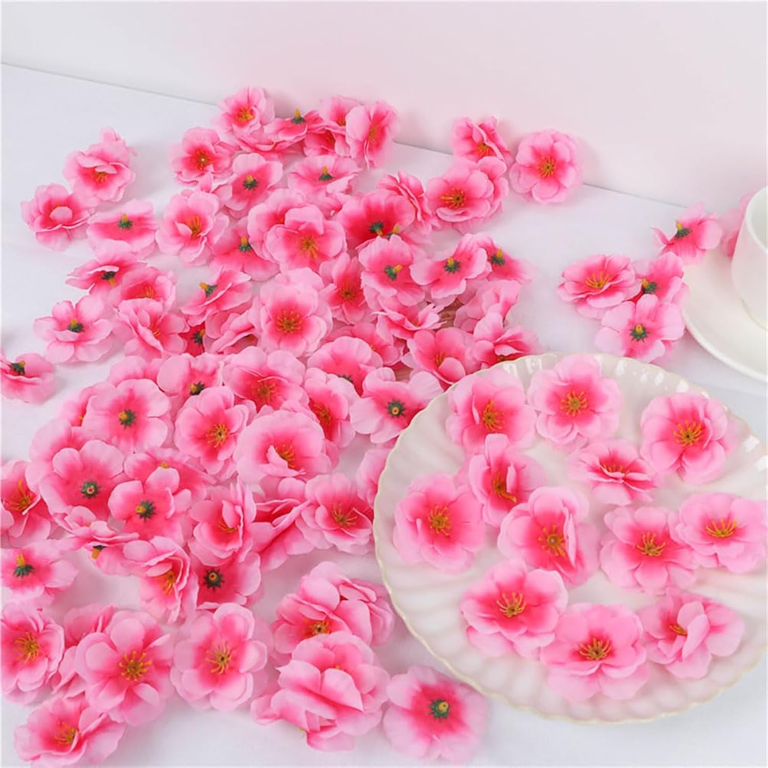 100 Pcs Artificial Cherry Blossoms Heads Silk Peach Flowers Faux Flower Heads Fake Small Flowers Floral Head Decors Party Decoration Flowers