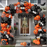 141Pcs Halloween Balloon Arch Kit - Black, Orange, Gold with BOO, Bats & Marble Balloons
